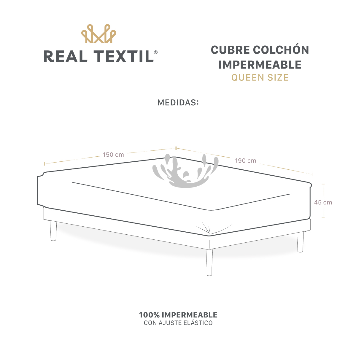 Foto 4 | Protector De Colchón Real Textil Queen Size Blanco 100% Impermeable