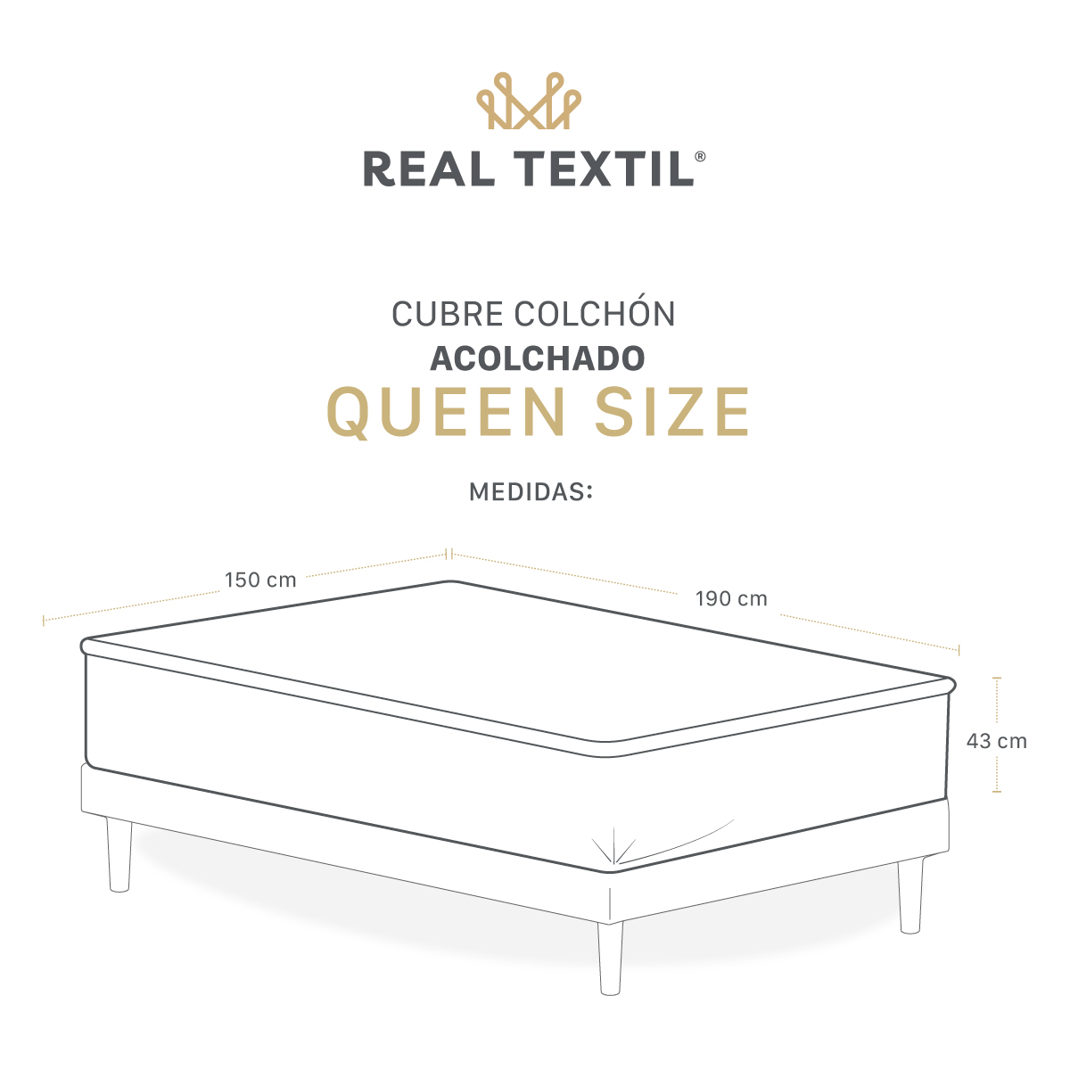 Foto 4 | Protector Cubre Colchón Acolchado Real Textil Queen Size