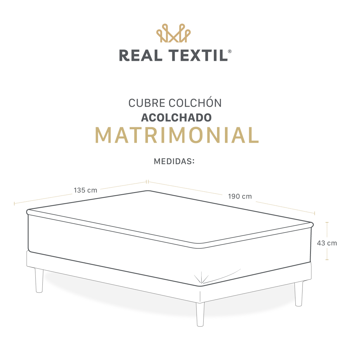 Foto 4 | Protector Cubre Colchón Acolchado Real Textil Matrimonial