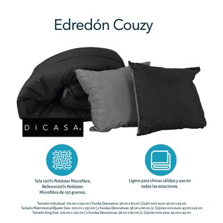 Foto 6 | Couzy Set De Edredon Doble Vista. Incluye: Funda (2) Y Cojin Doble Vista (2) Microfibra-150 Gramos Negro-gris Oxfo