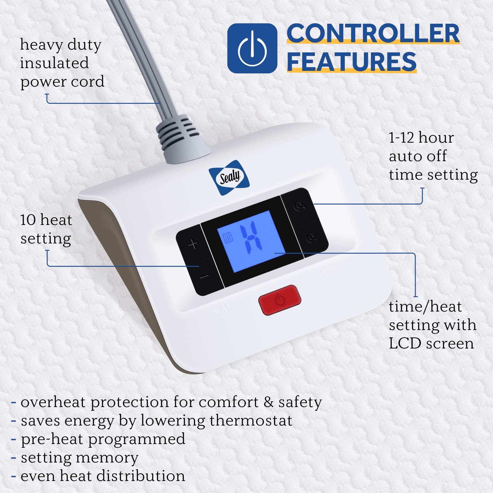 Foto 4 pulgar | Protector De Colchón Con Calefacción Sealy Twin, Con 10 Ajustes De Calor Y Cierre Automático - Venta Internacional.