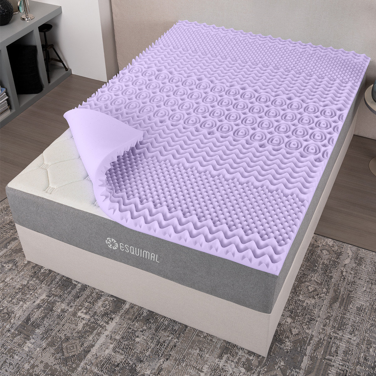 Foto 2 pulgar | Colchoneta Topper Esquimal Individual, 7 Zonas De Confort, Memory Foam 5 Cm Lavanda