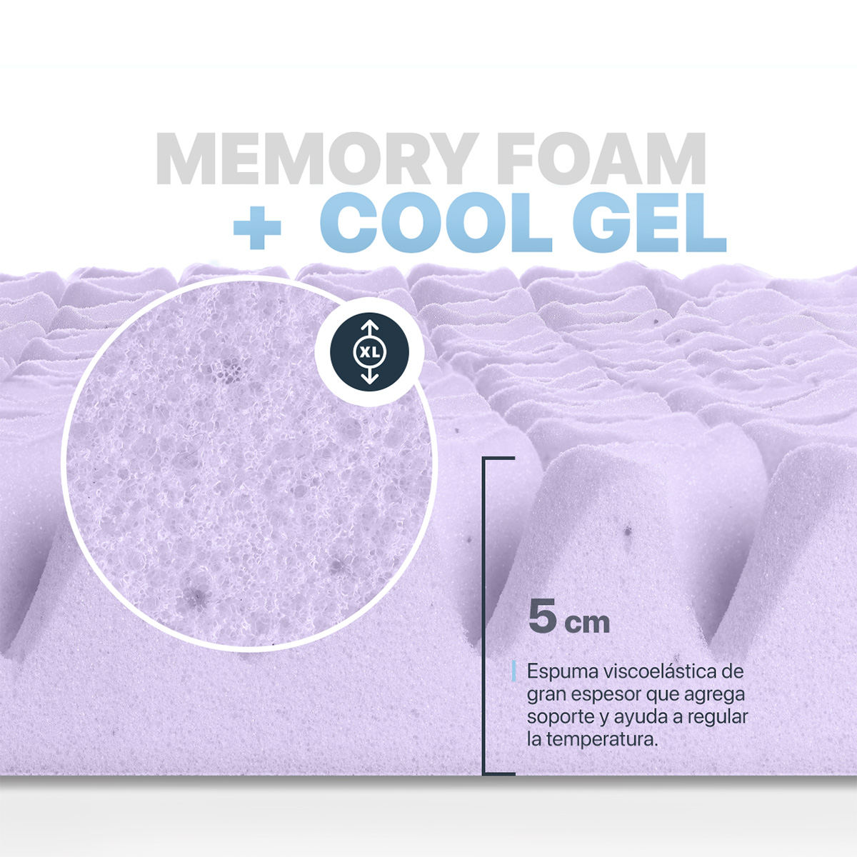 Foto 4 pulgar | Colchoneta Topper Esquimal Individual, 7 Zonas De Confort, Memory Foam 5 Cm Lavanda