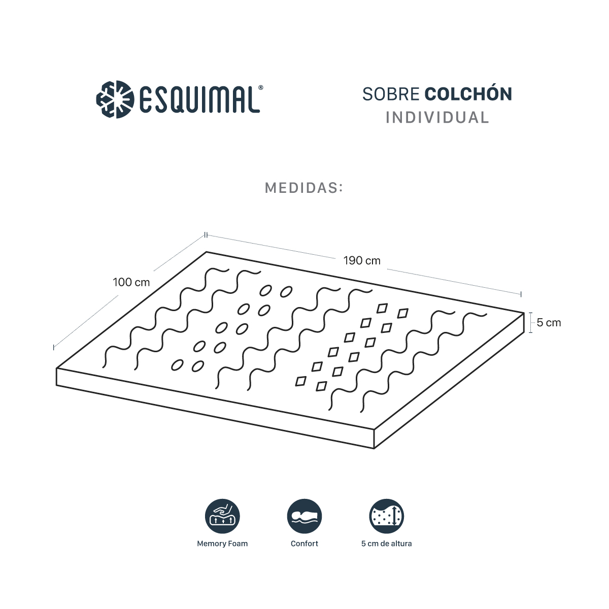 Foto 4 | Colchoneta Topper Esquimal Individual, 7 Zonas De Confort, Memory Foam 5 Cm Lavanda