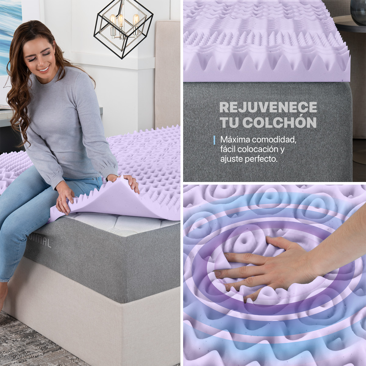 Foto 6 pulgar | Colchoneta Topper Esquimal Individual, 7 Zonas De Confort, Memory Foam 5 Cm Lavanda