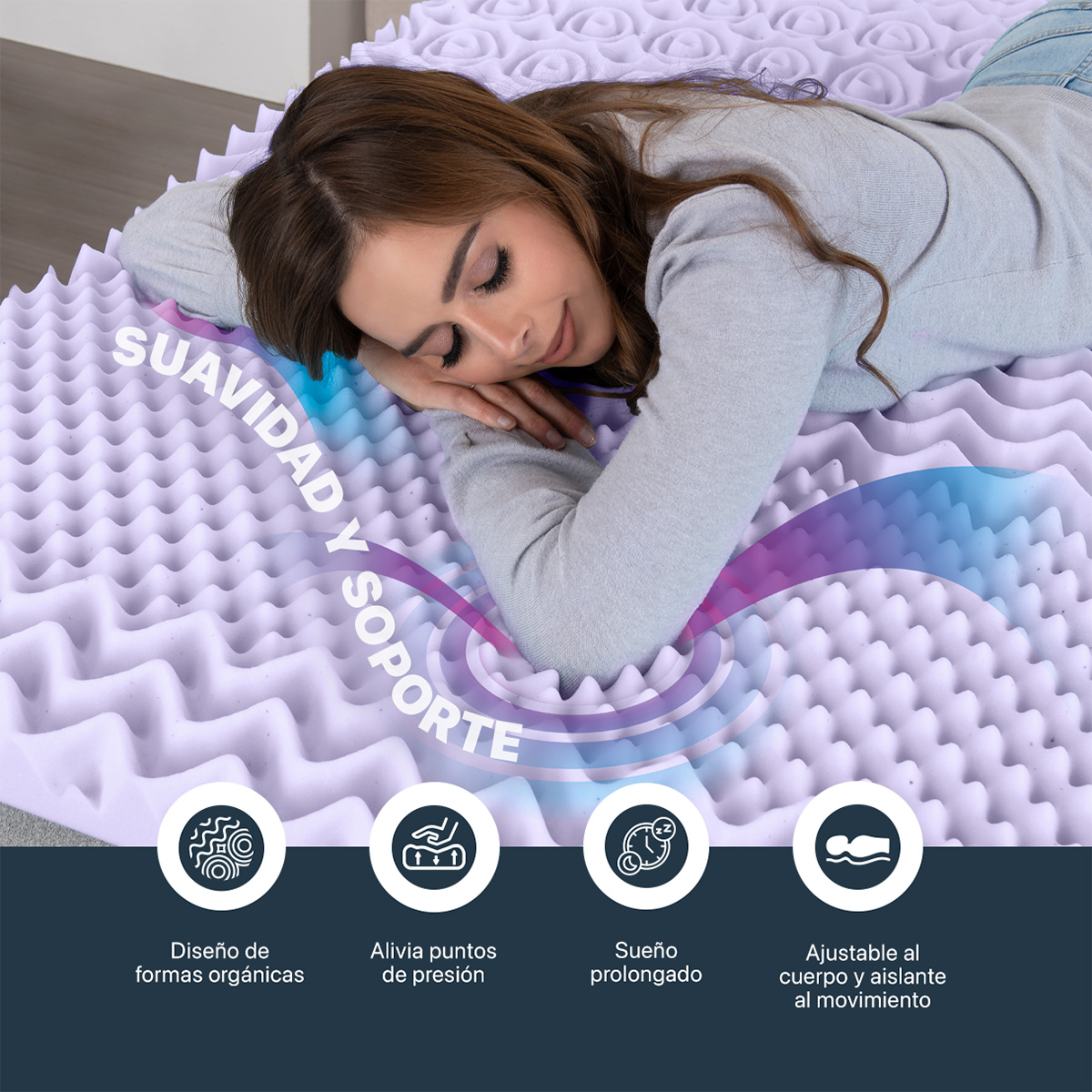 Foto 7 pulgar | Colchoneta Topper Esquimal Individual, 7 Zonas De Confort, Memory Foam 5 Cm Lavanda