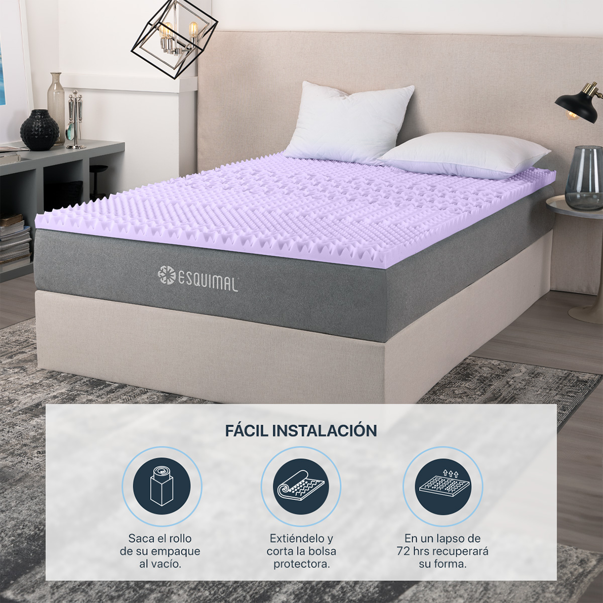 Foto 8 pulgar | Colchoneta Topper Esquimal Individual, 7 Zonas De Confort, Memory Foam 5 Cm Lavanda