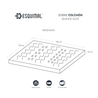 Foto 4 | Colchoneta Topper Esquimal Queen Size, 7 Zonas De Confort, Memory Foam 7.6 Cm Gris