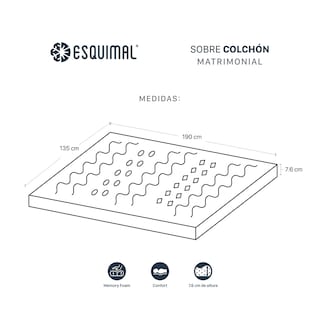 Foto 4 | Colchoneta Topper Esquimal Matrimonial, 7 Zonas De Confort, Memory Foam 7.6 Cm Gris