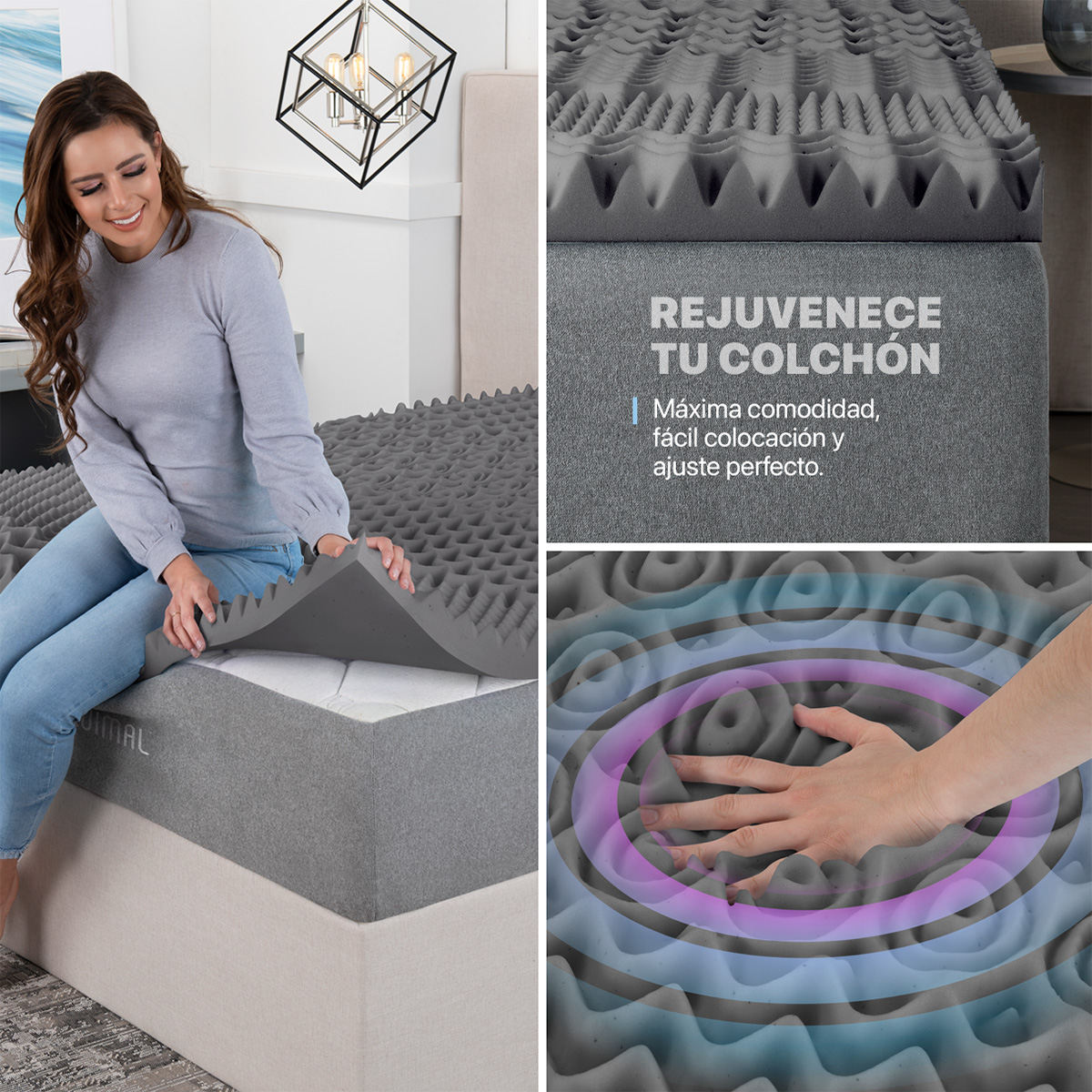 Foto 6 pulgar | Colchoneta Topper Esquimal Matrimonial, 7 Zonas De Confort, Memory Foam 7.6 Cm Gris