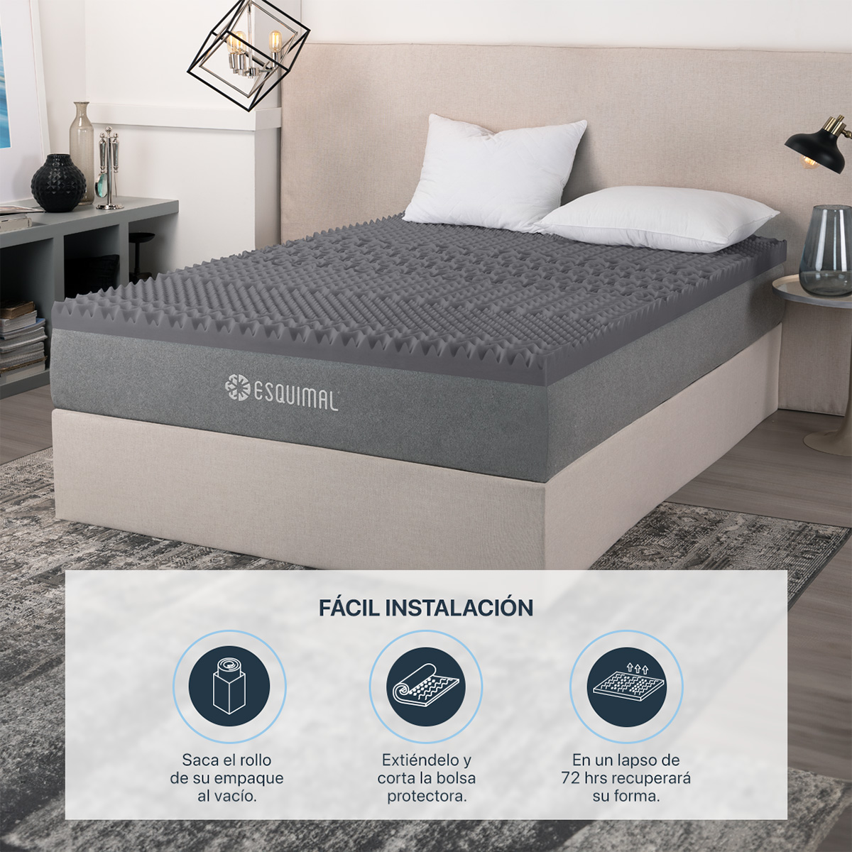 Foto 8 pulgar | Colchoneta Topper Esquimal Matrimonial, 7 Zonas De Confort, Memory Foam 7.6 Cm Gris