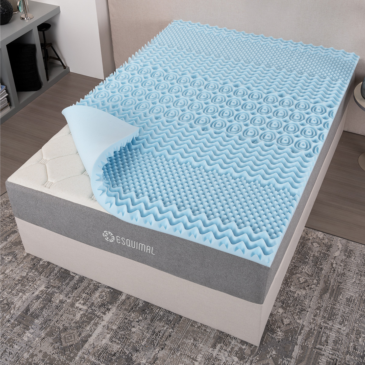 Foto 2 pulgar | Colchoneta Topper Esquimal Matrimonial, 7 Zonas De Confort, Memory Foam 5 Cm Azul
