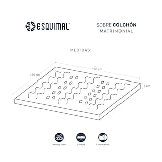 Foto 4 | Colchoneta Topper Esquimal Matrimonial, 7 Zonas De Confort, Memory Foam 5 Cm Azul