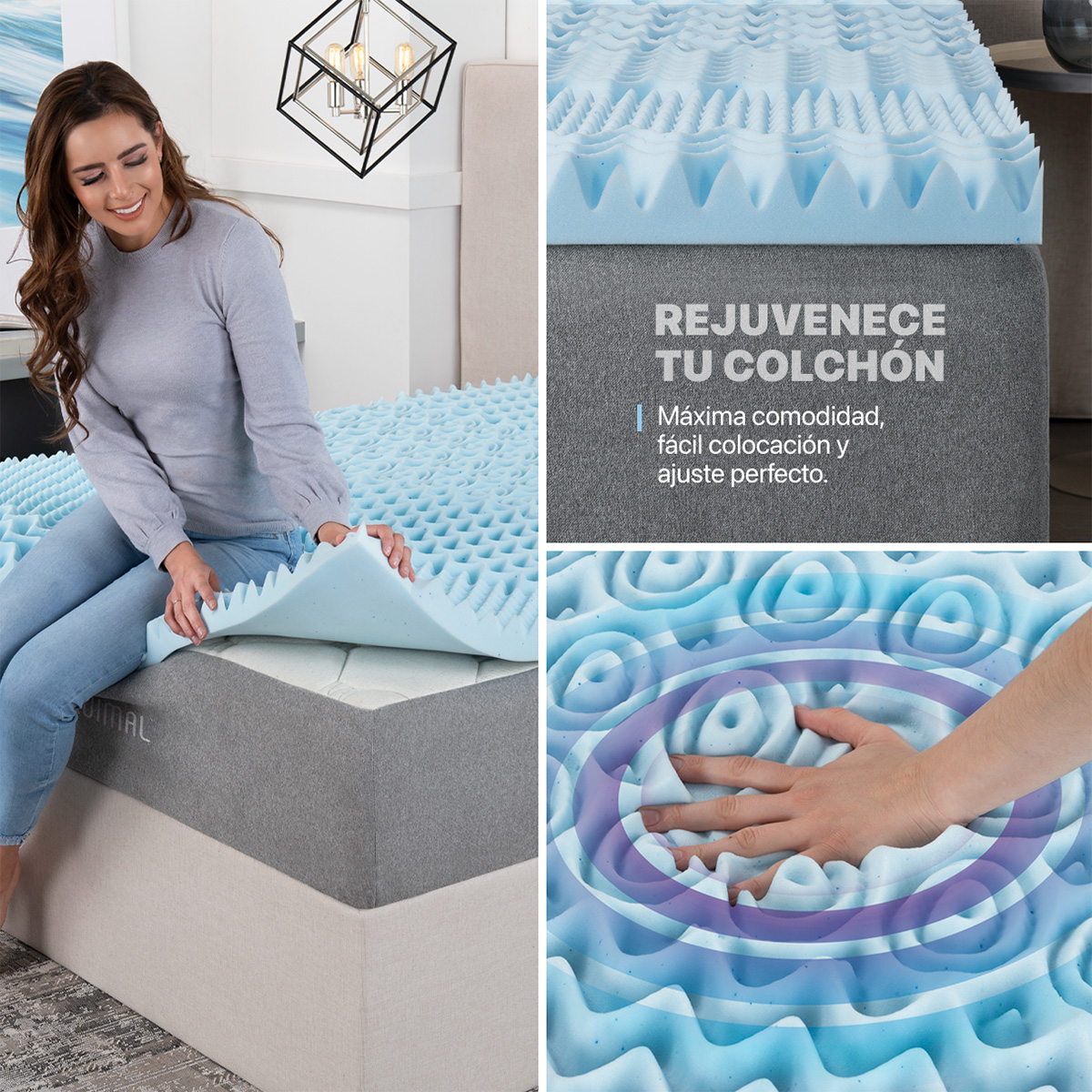 Foto 6 pulgar | Colchoneta Topper Esquimal Matrimonial, 7 Zonas De Confort, Memory Foam 5 Cm Azul