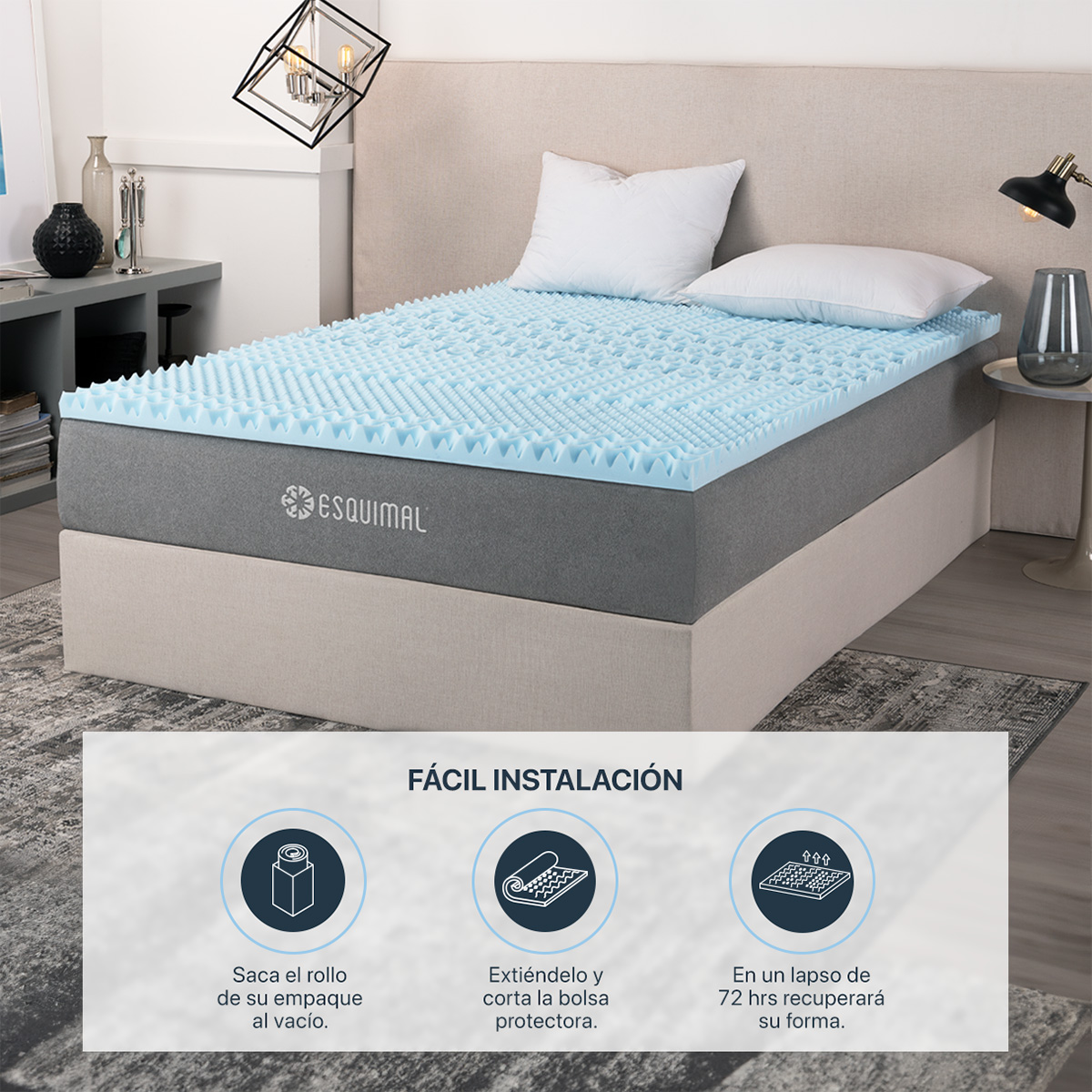 Foto 8 pulgar | Colchoneta Topper Esquimal Matrimonial, 7 Zonas De Confort, Memory Foam 5 Cm Azul