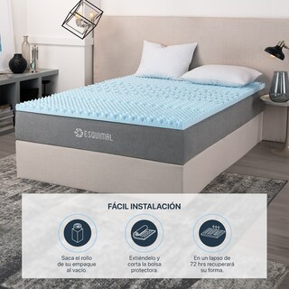 Foto 7 | Colchoneta Topper Esquimal Matrimonial, 7 Zonas De Confort, Memory Foam 5 Cm Azul