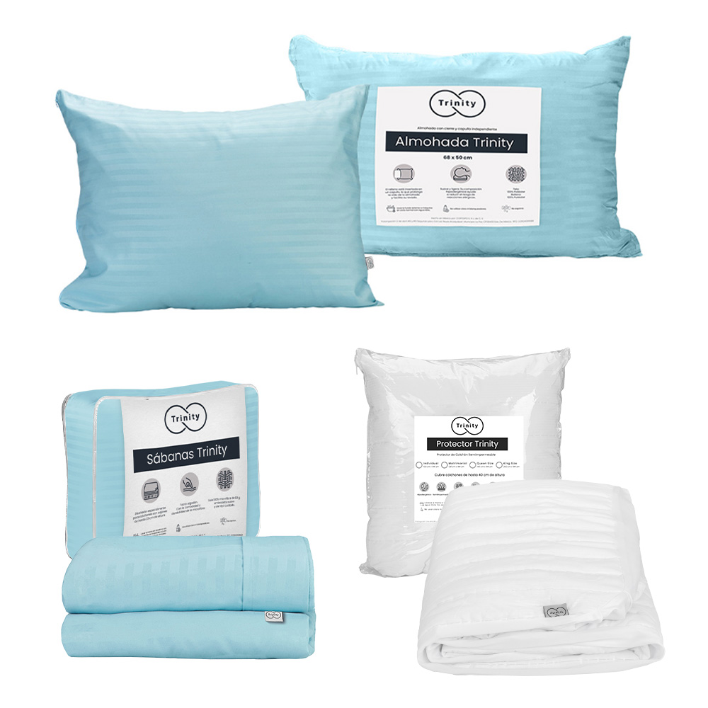 Foto 1 | Protector Trinity Color Blanco Individual + Sábanas Trinity Azul + Almohada Trinity