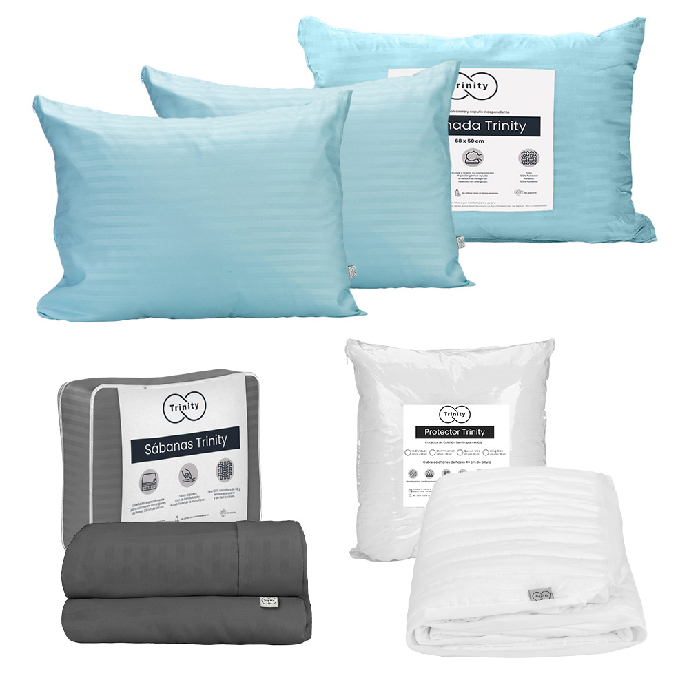 Foto 1 | Protector Trinity Color Blanco Matrimonial + Sábanas Trinity Gris + 2 Almohadas Trinity