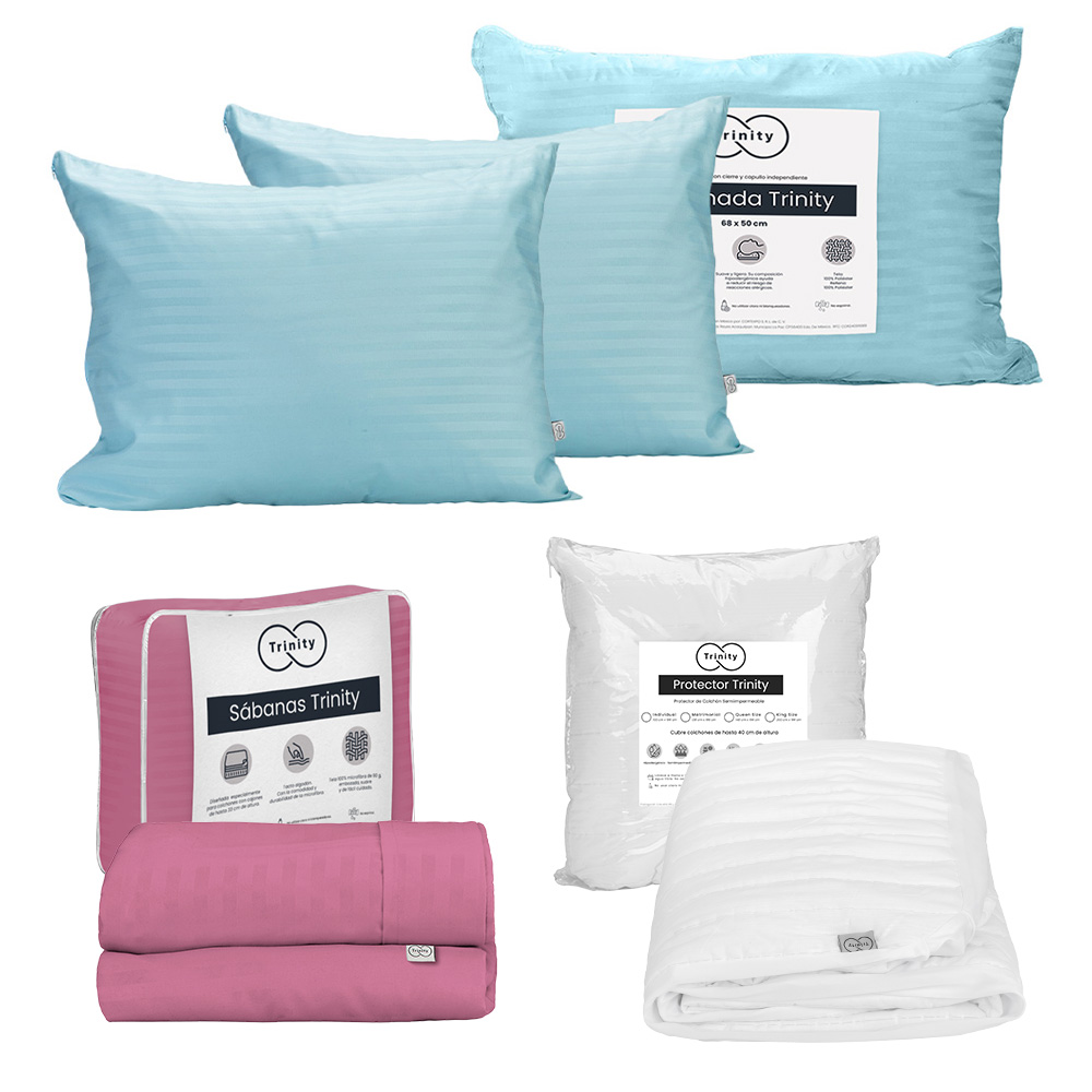 Foto 1 | Protector Trinity Color Blanco Queen Size + Sábanas Trinity Rosas + 2 Almohadas Trinity