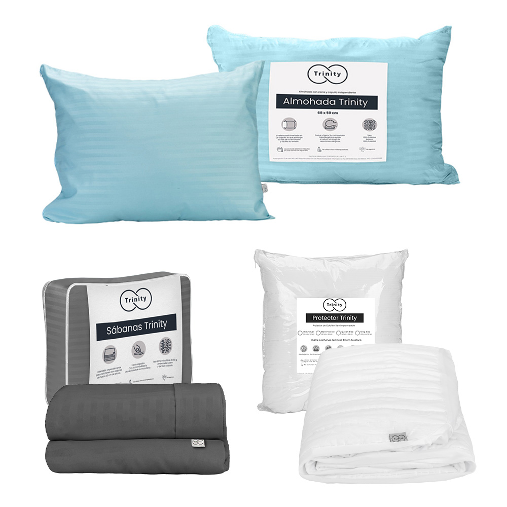 Foto 1 | Protector Trinity Color Blanco Individual + Sábanas Trinity Gris + Almohada Trinity