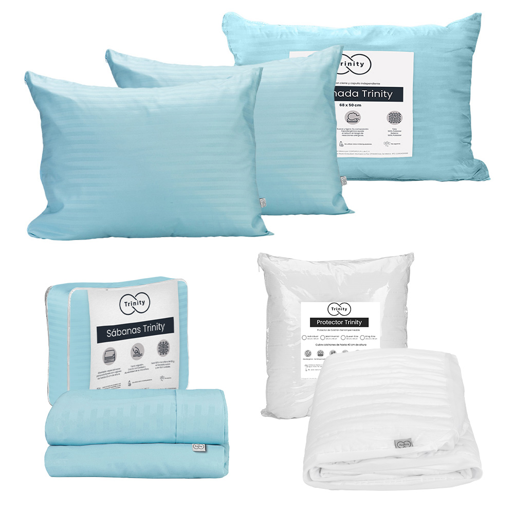 Foto 1 | Protector Trinity Color Blanco King Size + Sábanas Trinity Azul + 2 Almohadas Trinity