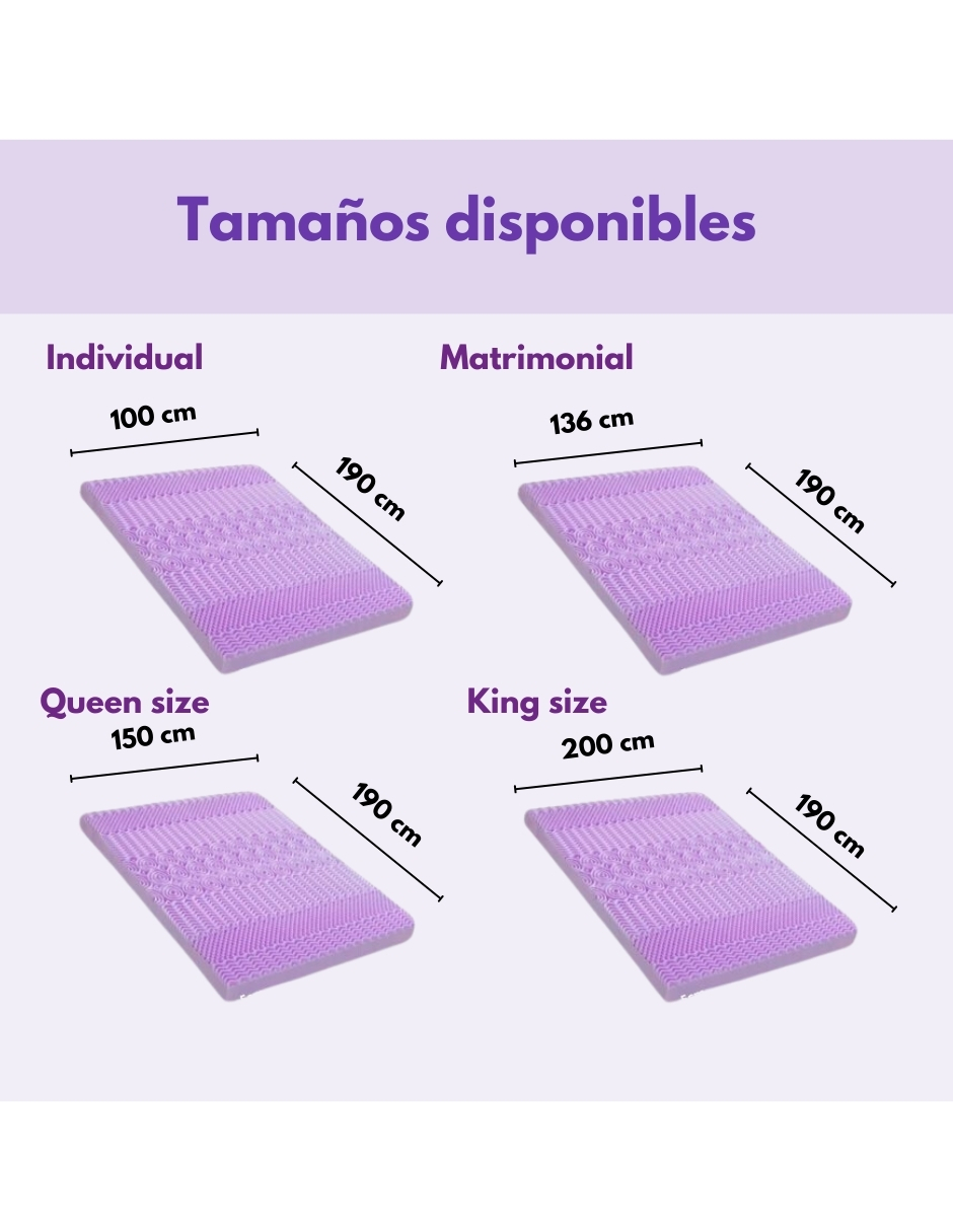 Foto 5 pulgar | Colchoneta Memory Foam Lavanda 7 Zonas Sobrecolchón King