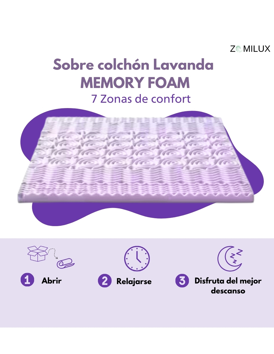 Foto 6 pulgar | Colchoneta Memory Foam Lavanda 7 Zonas Sobrecolchón King