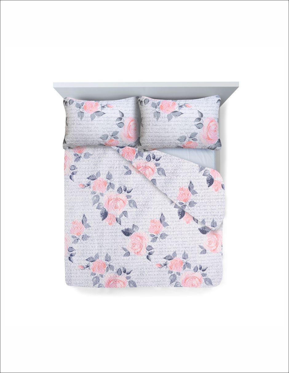 Set de Edredón Reversible Ks Floral Tesso Home color Blanco