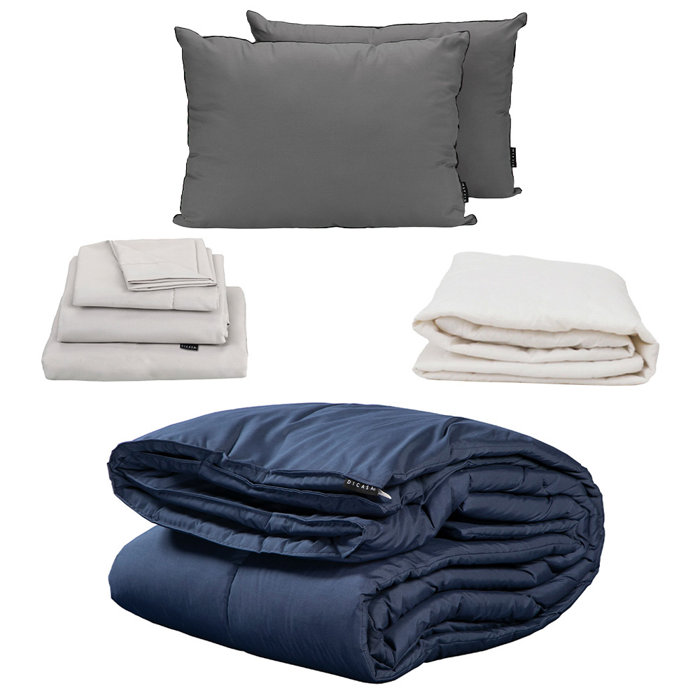 Foto 1 | Set Edredón Dicasa Homy Color Azul Queen Size + Sábanas Softy Gris Perla + Protector + Almohada 2 pack