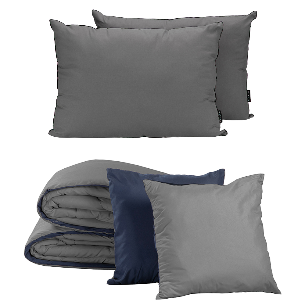 Set de Edredón Matrimonial/Queen Size Dicasa Couzy colore Azul y Gris Dos Vistas + 2 Almohadas
