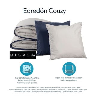 Foto 7 | Set de Edredón Matrimonial/Queen Size Dicasa Couzy colore Azul y Gris Dos Vistas + 2 Almohadas