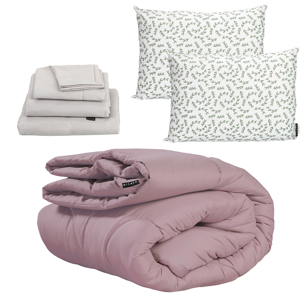 Edredón Dicasa Homy Color Lila King Size + Sábanas Softy Gris + 2 Almohadas