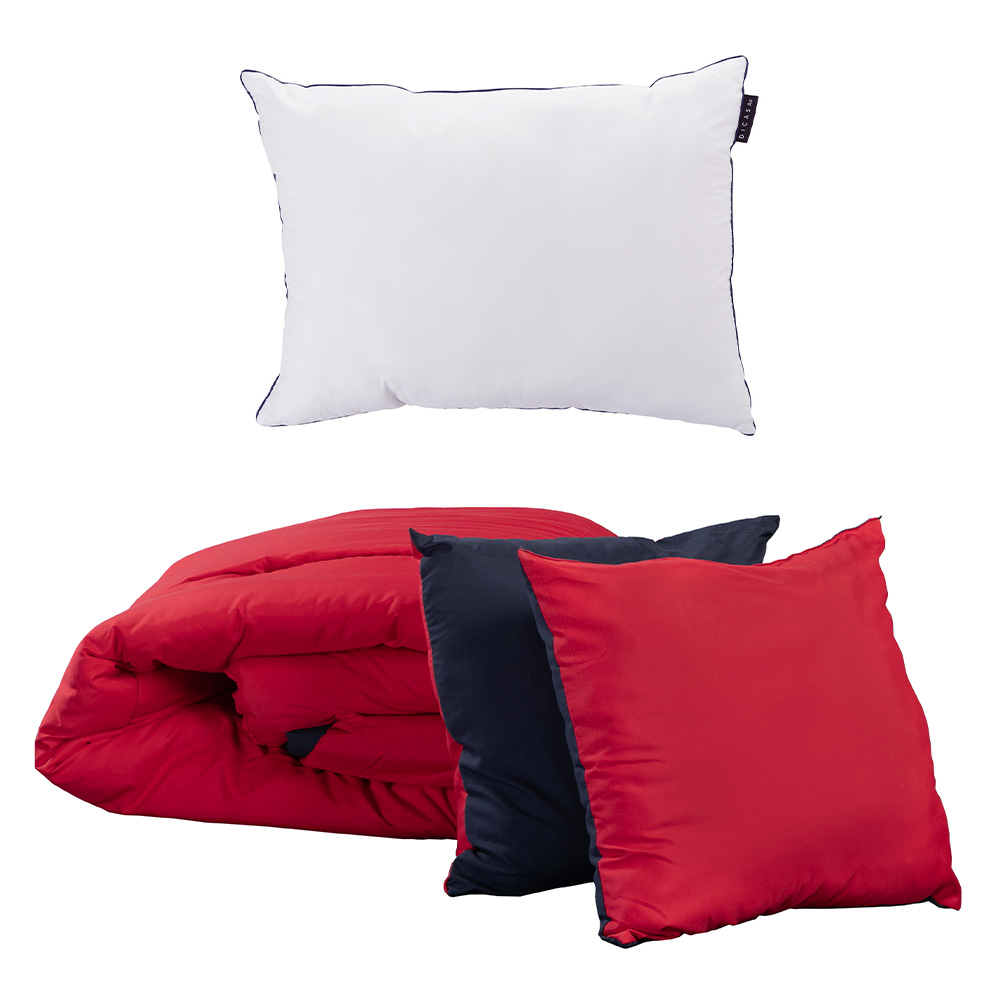 Set de Edredón Dicasa Couzy Dos Vistas Rojo y Azul Marino Individual + Almohada One