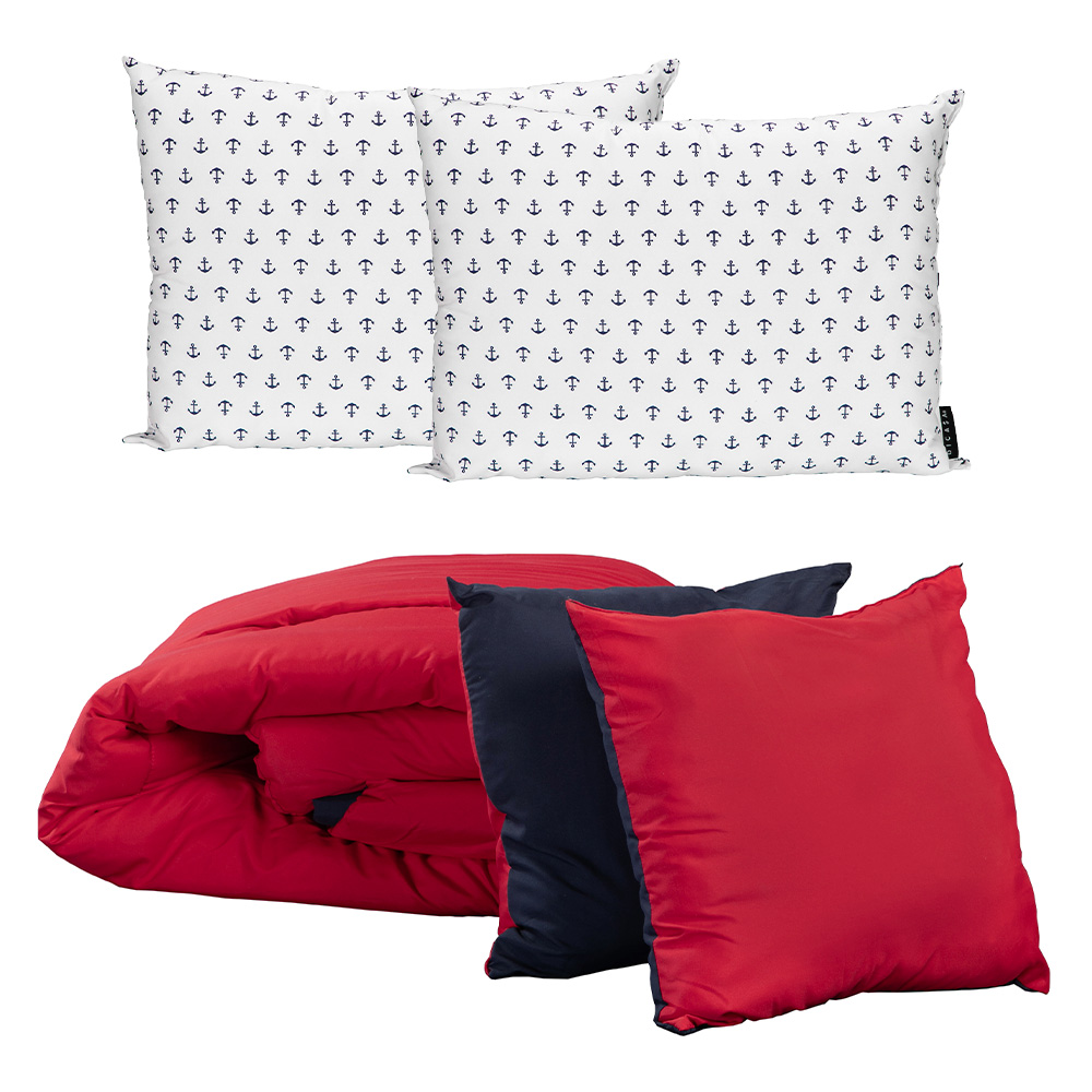 Set de Edredón Dicasa Couzy Dos Vistas Rojo y Azul Marino King Size + 2 Almohadas 2-pack
