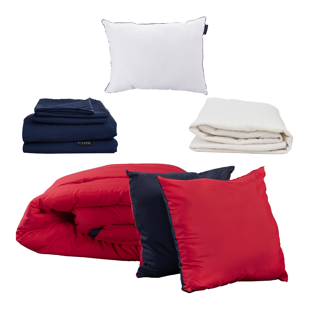 Edredón Dicasa Couzy Doble Vistas Individual + Sábanas Softy Azul + Protector +  Almohada One