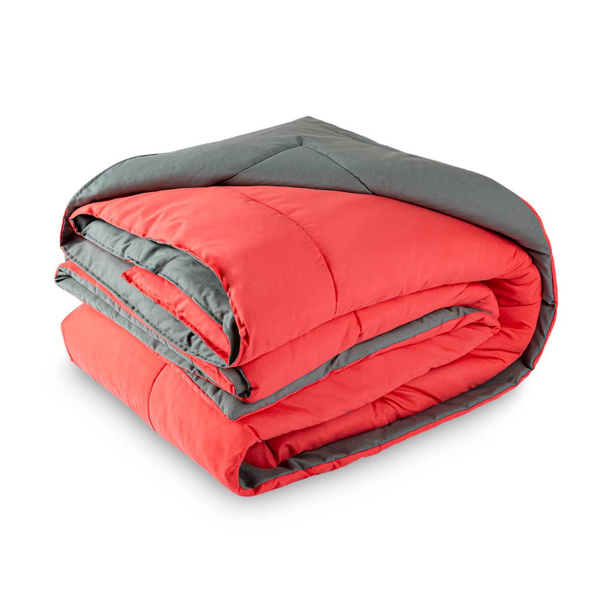 Edredon C/ Funda Decorativa 2 Vistas Coral / Gris Obscuro + Sabanas Gris Atlas | Matrimonial $1,590