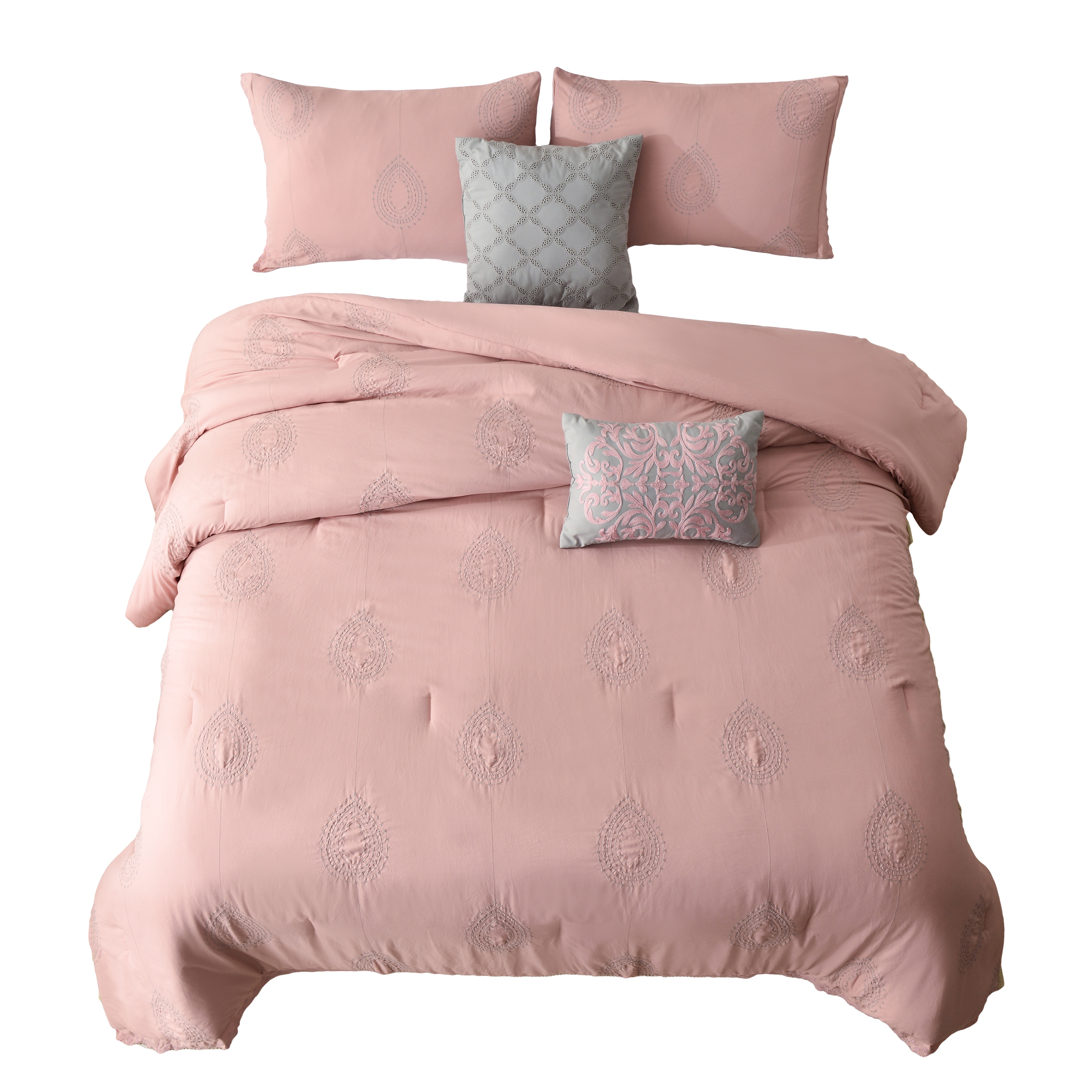 Juego De Edredón Individual 4 Pzas Phoebe Color Rosa Fundas De Almohada Y Cojines Linea Marie Claire