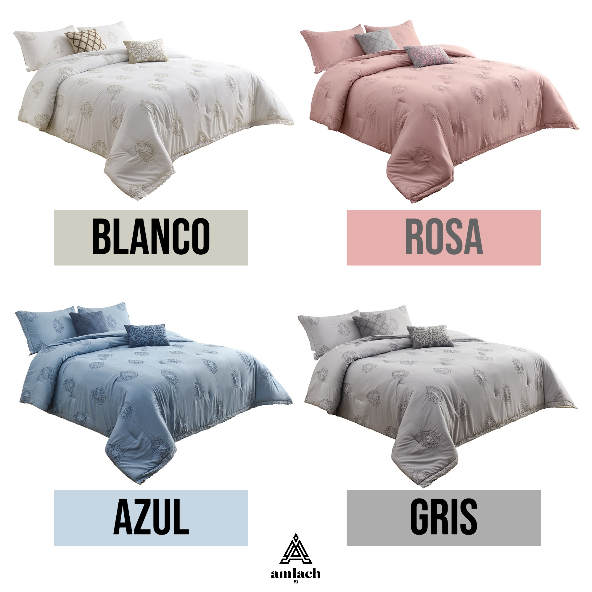 Foto 9 pulgar | Juego De Edredón Individual 4 pzas Phoebe Color Blanco Fundas de Almohada y Cojines Linea MARIE CLAIRE