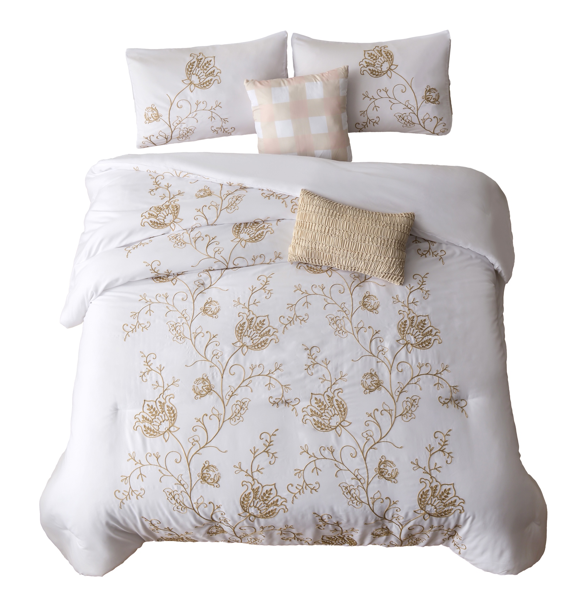 Foto 1 | Juego De Edredón King 5 Pzas Willow Color Blanco Incluye Fundas De Almohada Y Cojines Linea Marie Claire