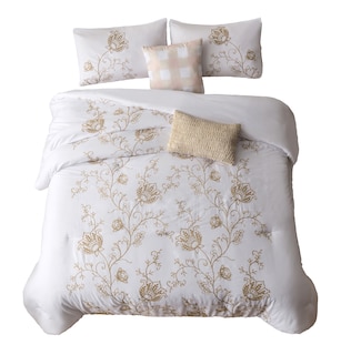 Foto 1 | Juego De Edredón King 5 Pzas Willow Color Blanco Incluye Fundas De Almohada Y Cojines Linea Marie Claire