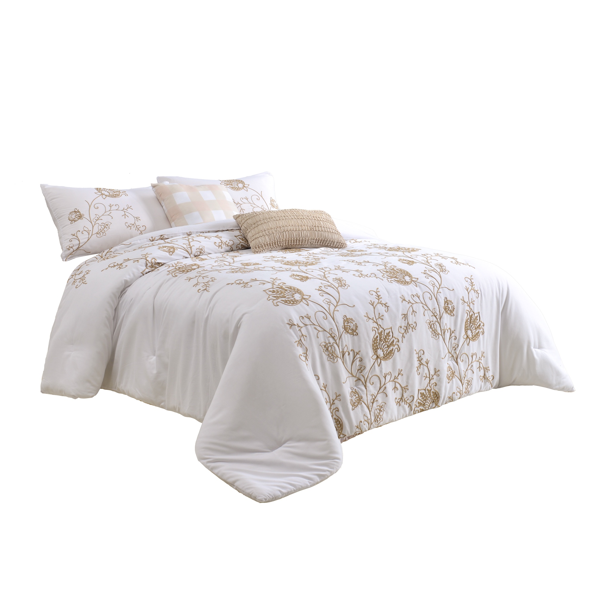 Foto 2 | Juego De Edredón King 5 Pzas Willow Color Blanco Incluye Fundas De Almohada Y Cojines Linea Marie Claire