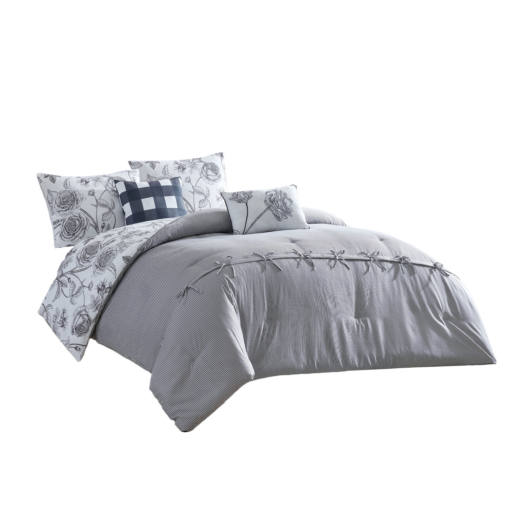 Foto 2 | Juego De Edredón King 5 Pzas Denim Color Gris Incluye Fundas De Almohada Y Cojines Linea Marie Claire