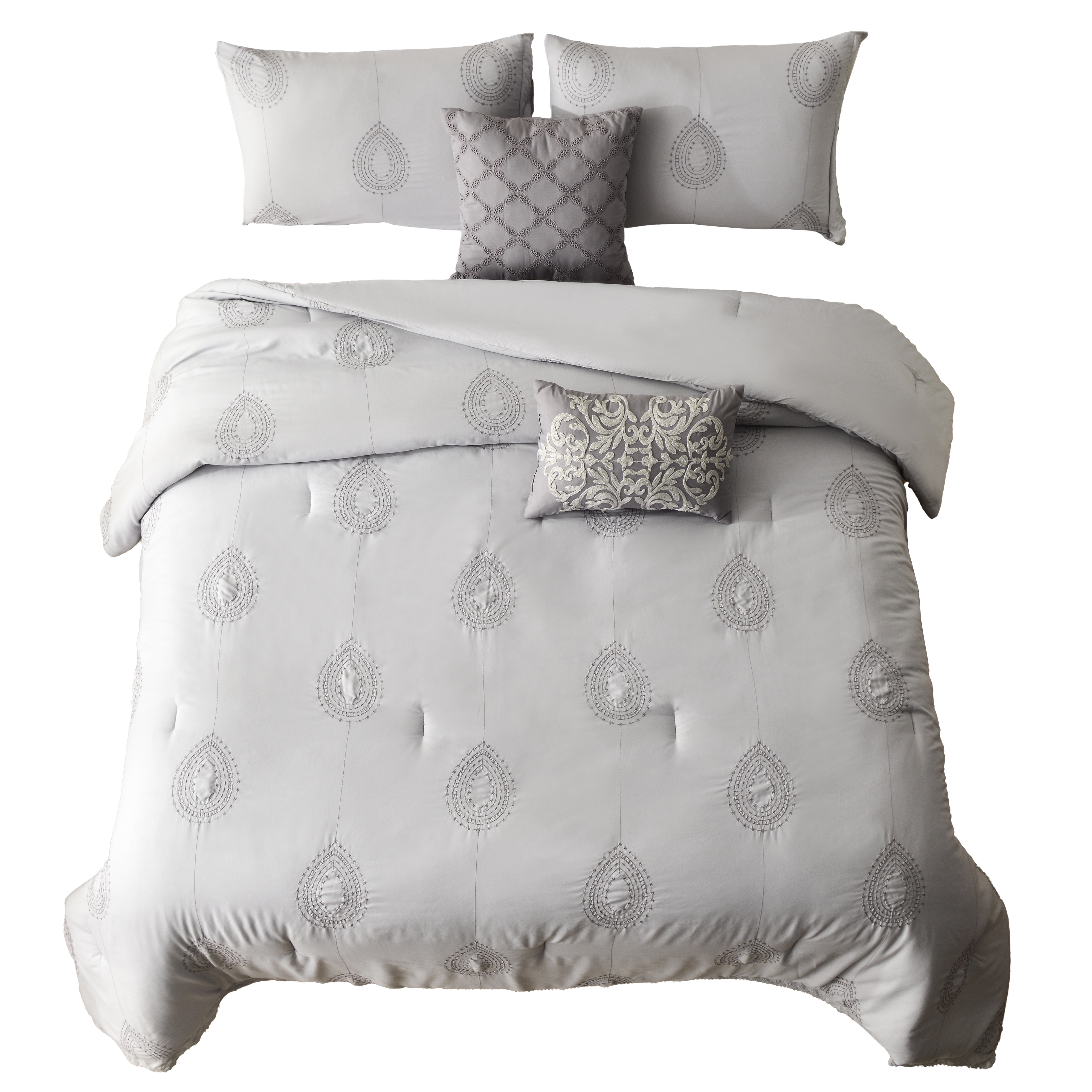 Juego De Edredón Individual 4 Pzas Phoebe Color Gris Fundas De Almohada Y Cojines Linea Marie Claire