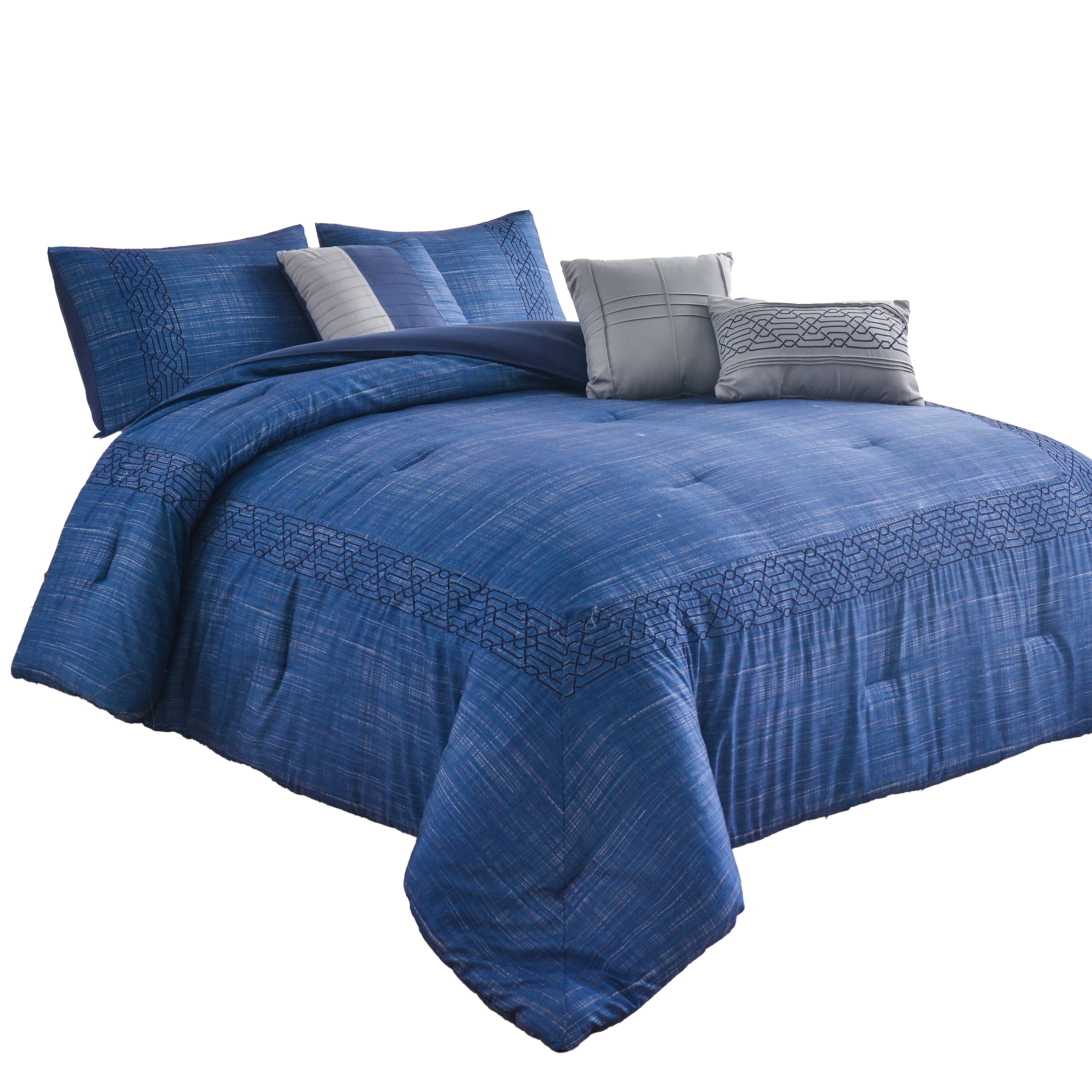 Juego De Edredón Matrimonial/queen 6 Pzas Norwich Color Azul Incluye Fundas De Almohada Y Cojines Linea Marie Claire