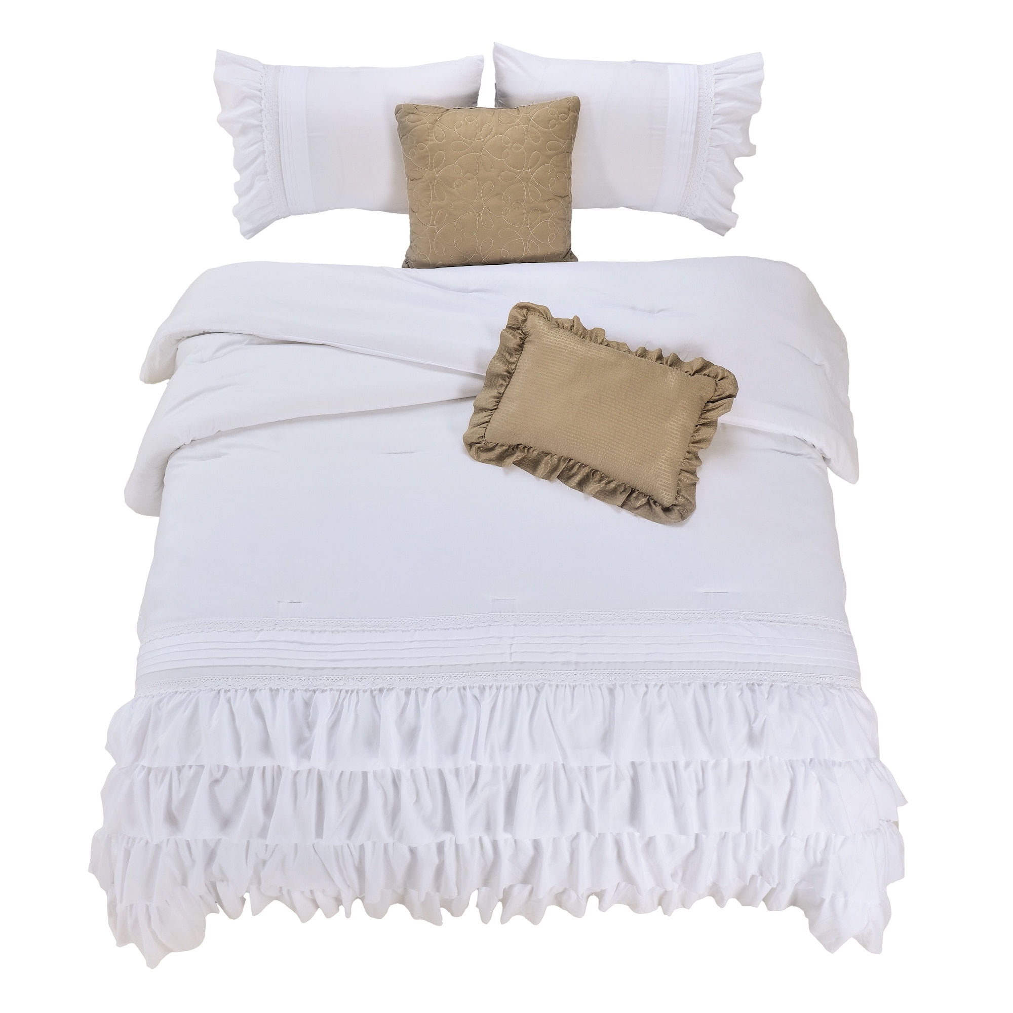 Juego De Edredón Matrimonial/queen 5 Pzas Chloe Color Blanco Incluye Fundas De Almohada Y Cojines Linea Marie Claire $1,499