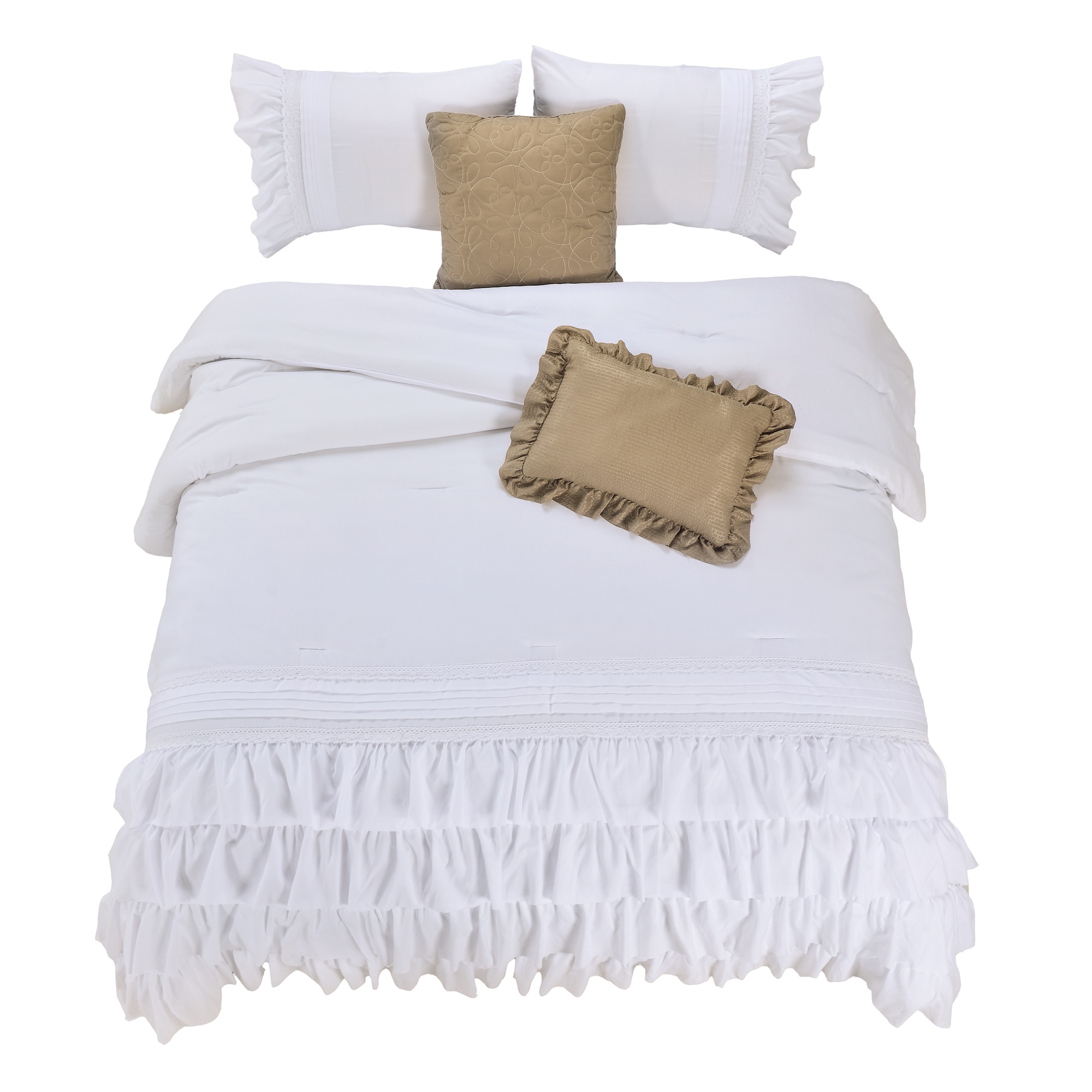 Juego De Edredón Matrimonial/queen 5 Pzas Chloe Color Blanco Incluye Fundas De Almohada Y Cojines Linea Marie Claire