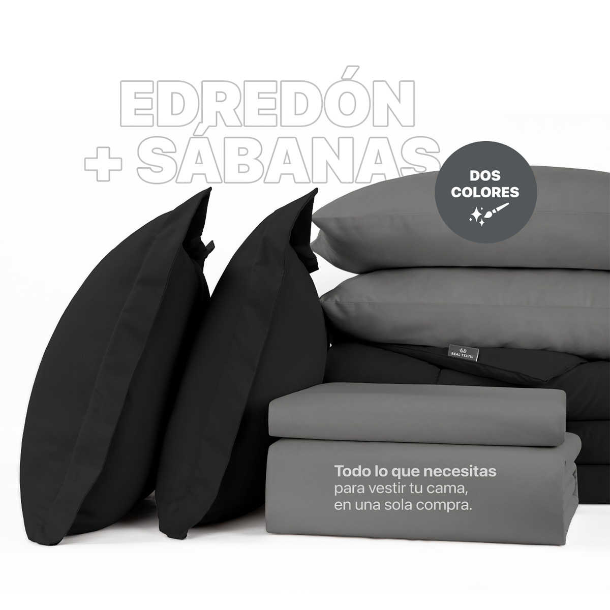 Foto 2 | Set De Edredón Con Fundas Y Sábanas 7 Pzas Real Textil  Negro - Gris Matrimonial