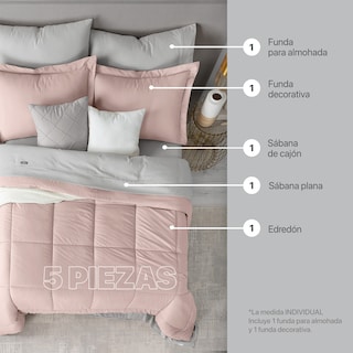 Foto 3 | Set de Edredón con Fundas Y Sábanas 5 Piezas Real Textil Rosa - Gris Individual
