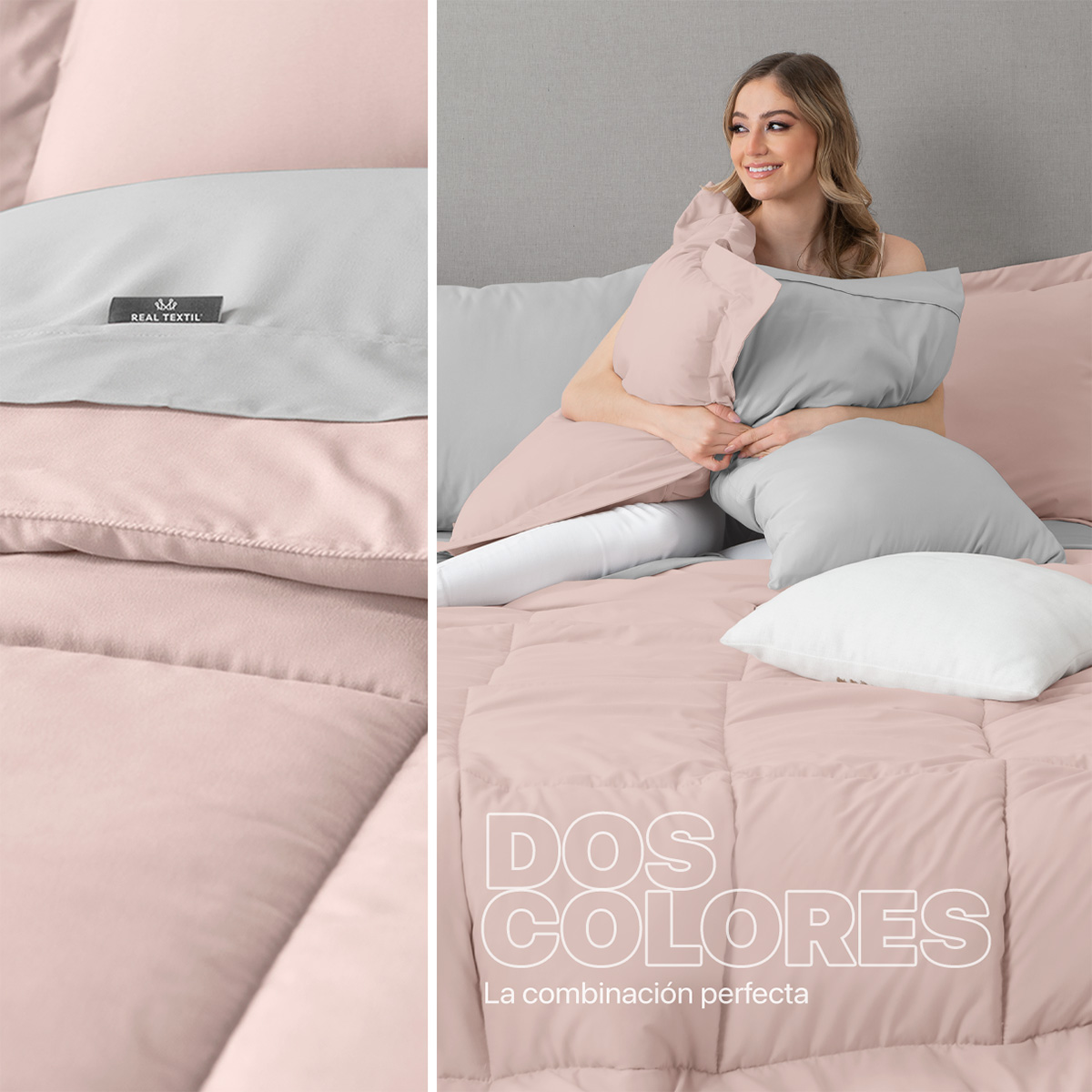 Foto 5 | Set de Edredón con Fundas Y Sábanas 5 Piezas Real Textil  Rosa - Gris Individual