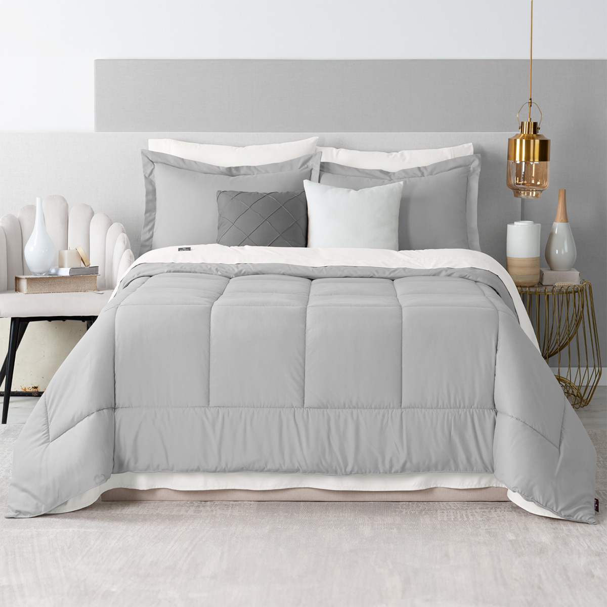 Foto 1 | Set de Edredón con Fundas y Sábanas Real Textil Gris con Blanco Matrimonial 7 Piezas